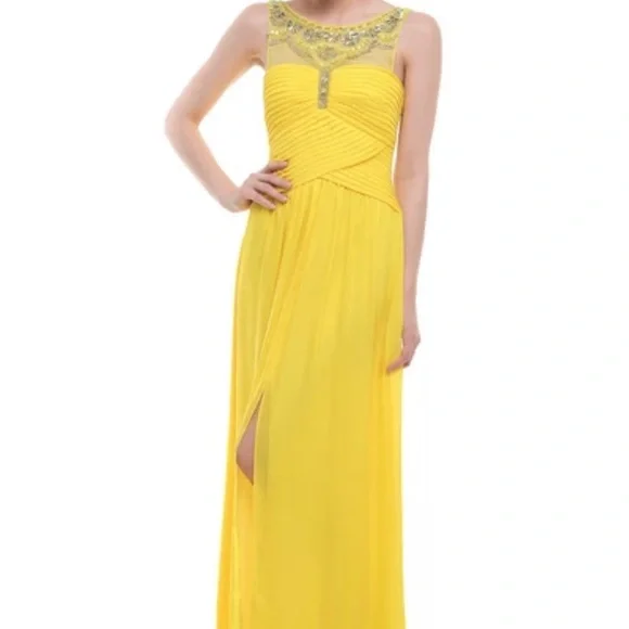 BCBGMaxAzria Harlo Chiffon Evening Gown - Bright Yellow / Size 4